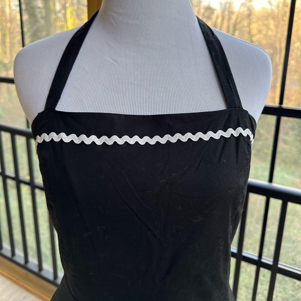 Cynthia Rowley Black Cotton Halter Sundress Circle Skirt RickRack Whimsigoth ~ M - Picture 3 of 15
